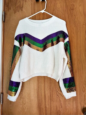 Queen of Sparkles Color Block Sequin Sweater Size Small Like New